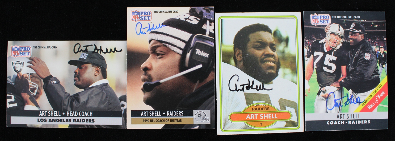 1980-90s Art Shell Los Angeles Raiders Signed Football Trading Cards - Lot of 4 (JSA / Pepper Burruss Collection)