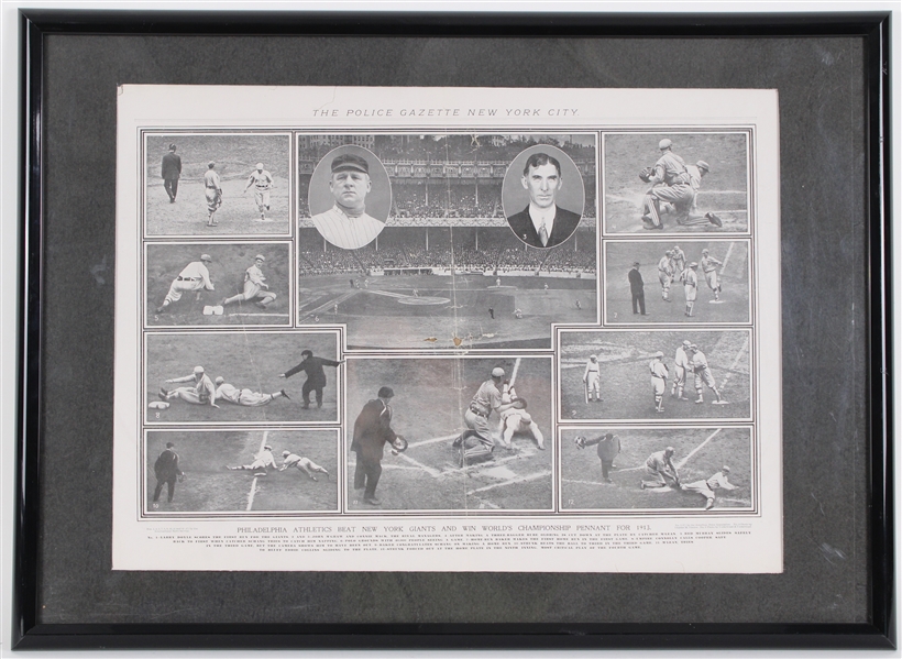 1913 Philadelphia Athletics Beat NY Giants 21x29 Framed Police Gazette NYC