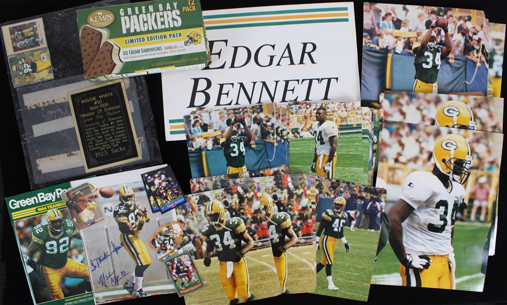 1990s Green Bay Packers & Hockey Memorabilia Collection - Lot of 100+ w / Edgar Bennett Photos, Hockey Sticks & More