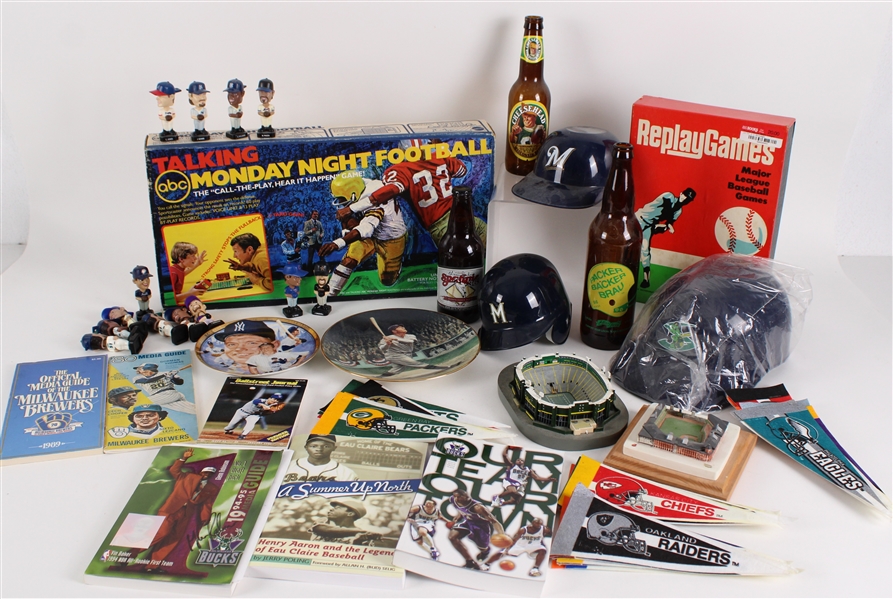 1970s-2000s Baseball Football Basketball Memorabilia Collection - Lot of 60+ w/ Games, Commemorative Plates, Publications & More