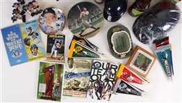 1970's-2000's Baseball Football Basketball Memorabilia Collection - Lot of 60+ w/ Games, Commemorative Plates, Publications & More