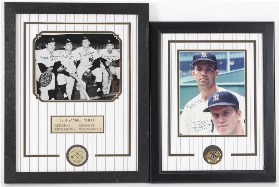 1990s New York Yankees Signed Framed Photo Displays - Lot of 2 w/ Tony Kubek, Bobby Richardson, Moose Skowron and Clete Boyer (JSA / Pepper Burruss Collection)