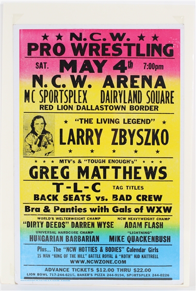 1980s Larry Zbyszko NCW Pro Wrestling 17x26 Broadside