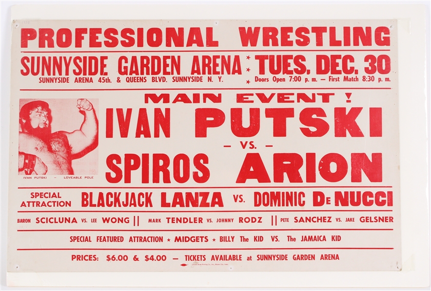 1970s Ivan Putski "Polish Hammer" vs Spiros Arion 17x26 Broadside 