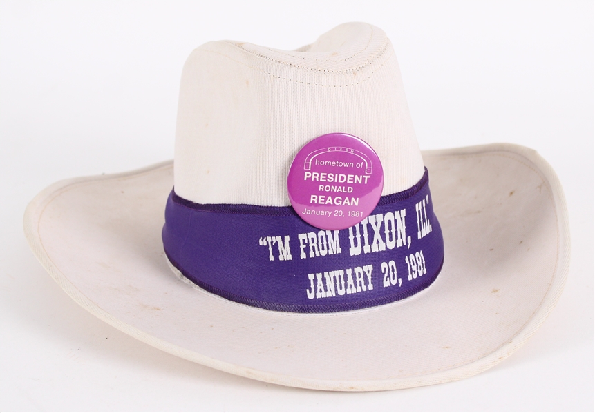 1981 Ronald Reagan 40th President of the United States Inauguration Day Im From Dixon, Ill. Cowboy Hat w/ Pinback