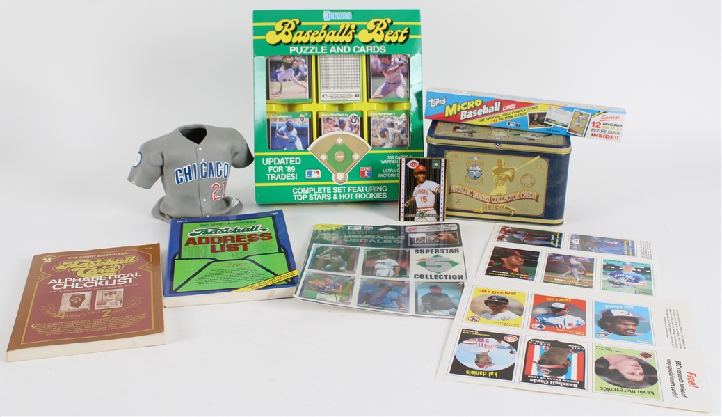 1980s-90s Baseball Memorabilia Collection - Lot of 9 w/ Card Sets, Trading Cards, Books & More