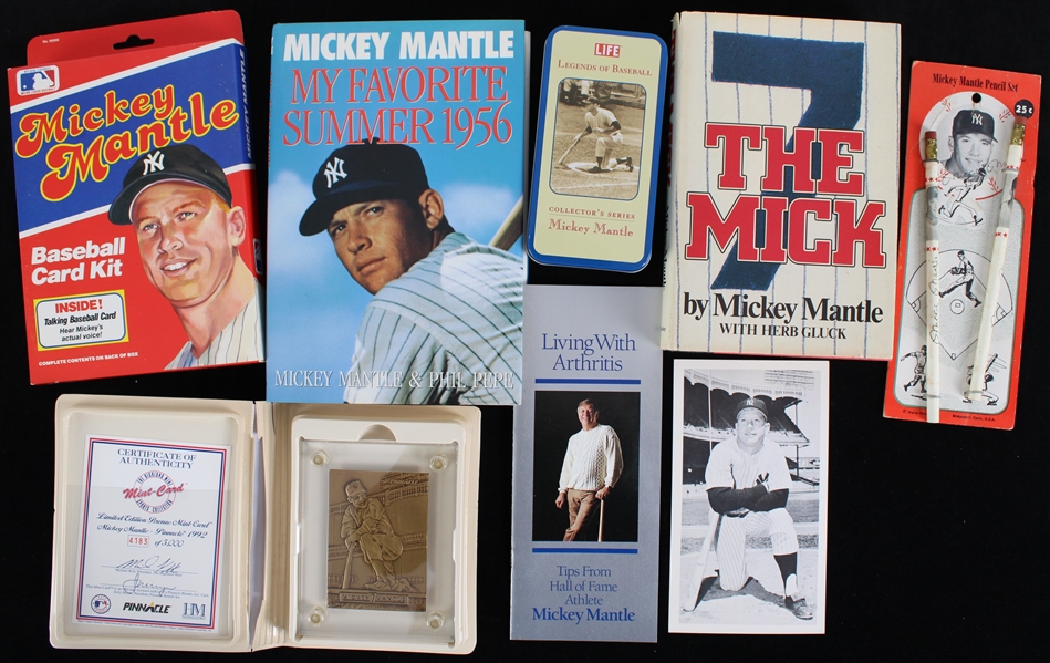 1950s-90s Mickey Mantle New York Yankees Memorabilia Collection - Lot of 8 w/ Signed Hardcover Books & More (JSA)