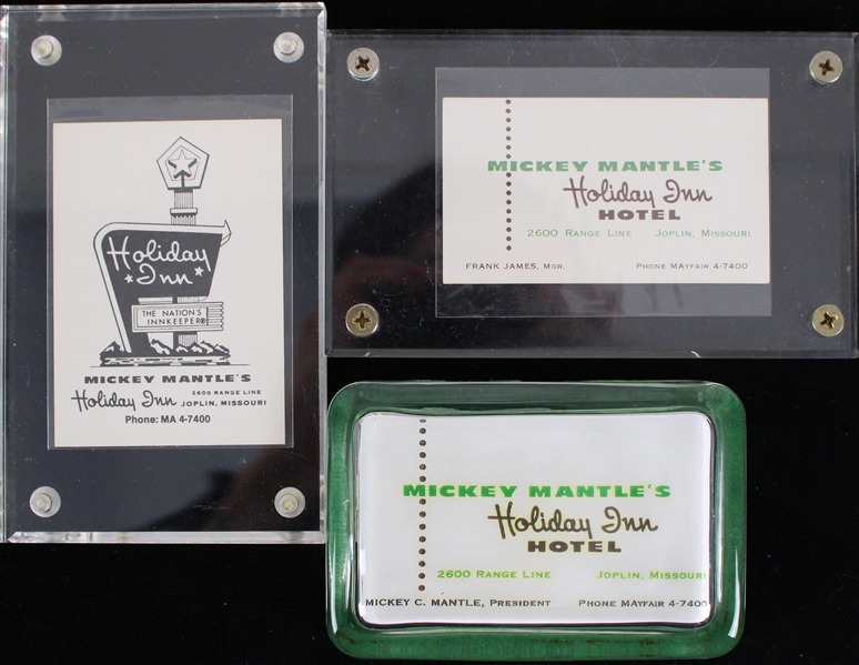 1960s Mickey Mantles Holiday Inn Hotel Encased Business Cards - Lot of 3