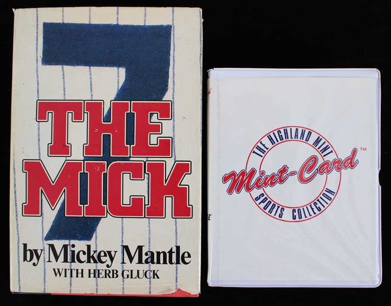 1990s Mickey Mantle New York Yankees Highland Mint Bronze Trading Card & Signed The Mick Hardcover Book (JSA)