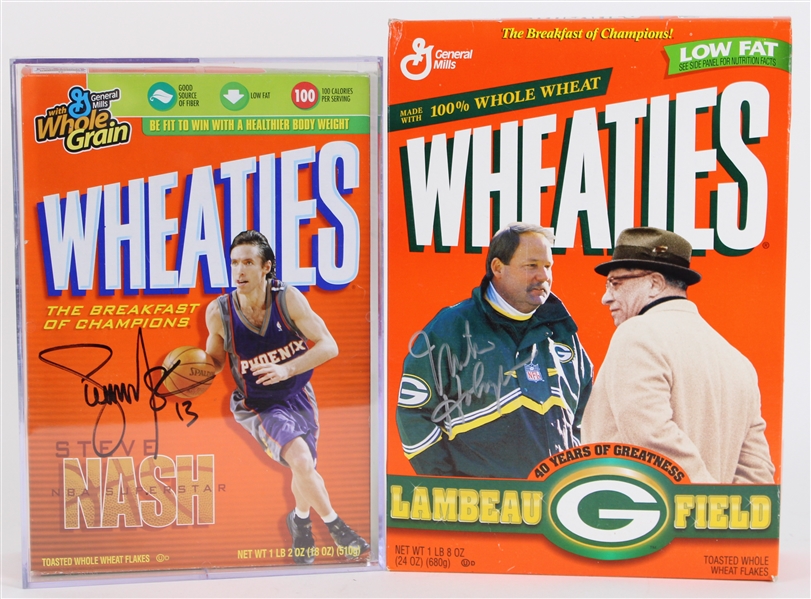 1997-2006 Mike Holmgren Steve Nash Signed Wheaties Cereal Boxes - Lot of 2 (JSA / Pepper Burruss Collection)
