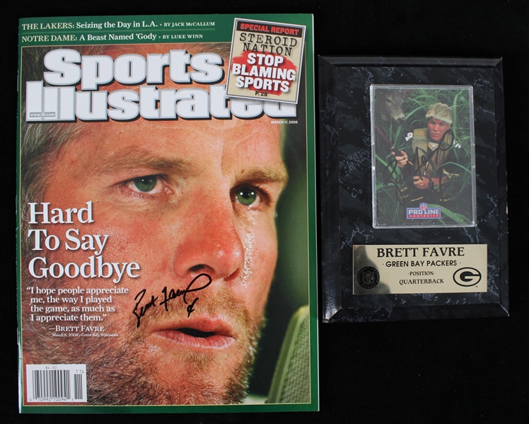 1993-2008 Brett Favre Green Bay Packers Signed Pro Line Portraits Trading Card Display & Sports Illustrated Magazine (JSA / Pepper Burruss Collection)