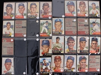 1953 Topps Baseball Trading Cards Partial Set of 142 Cards w/ #1 Jackie Robinson, #27 Roy Campanella, #82 Mickey Mantle, #104 Yogi Berra & More