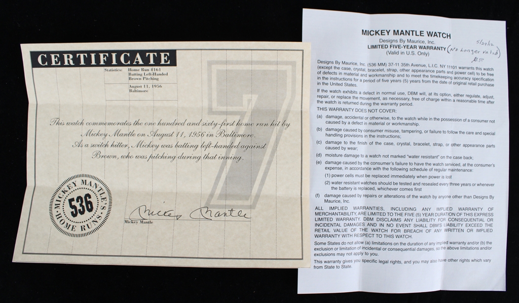 1990s Mickey Mantle New York Yankees Signed Certificate of Authenticity (JSA)