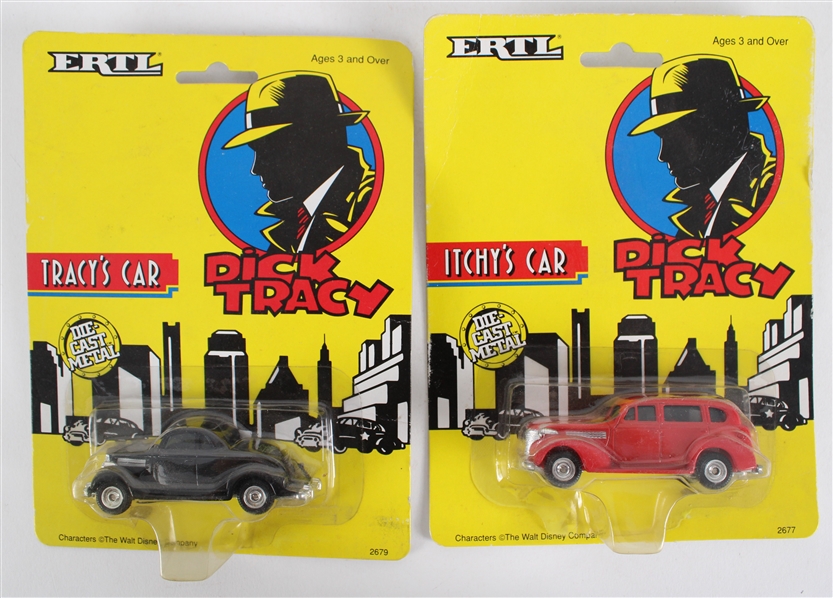 1990 Dick Tracy MOC Ertl Scale Model Cars - Lot of 2 w/ Tracys Car & Itchys Car