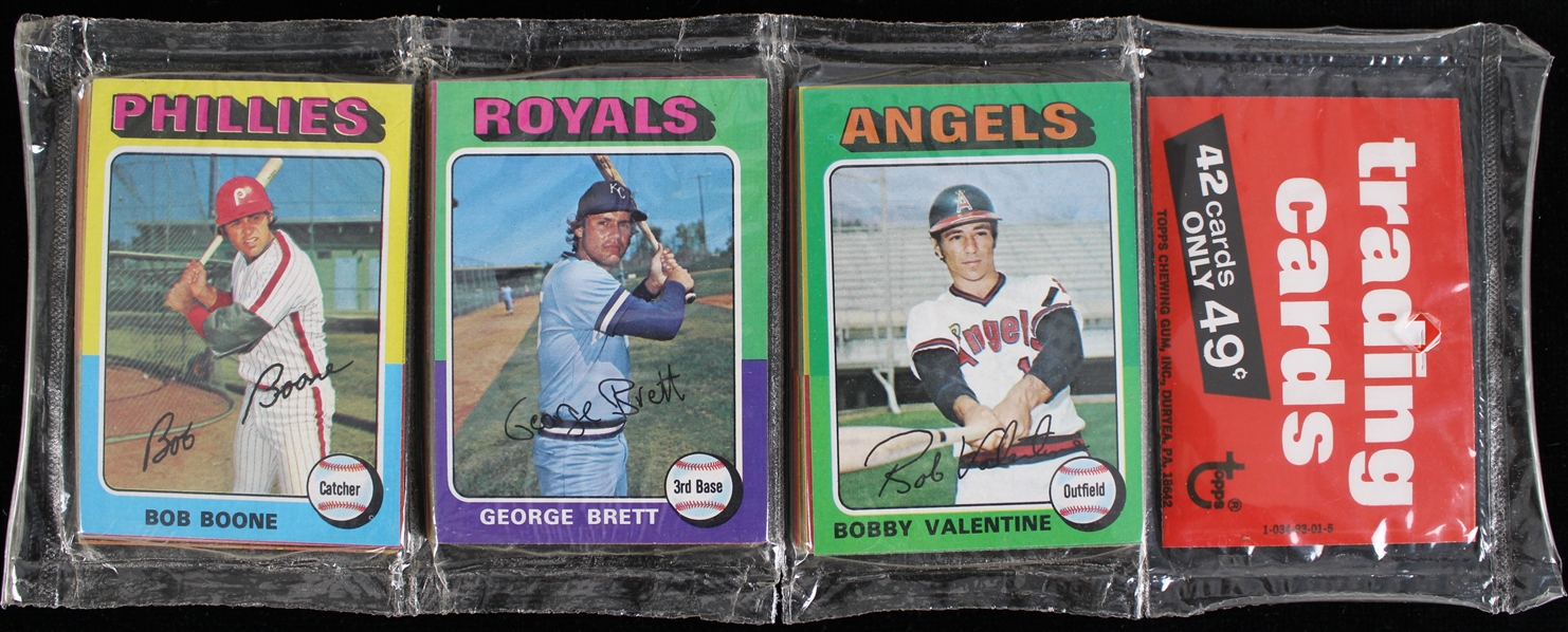 1975 Topps Baseball Trading Cards Resealed Rack Packs w/ George Brett Rookie Card Showing - Lot of 2