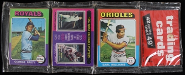 1975 Topps Baseball Trading Cards Resealed Rack Packs w/ George Brett Rookie Card Showing - Lot of 2