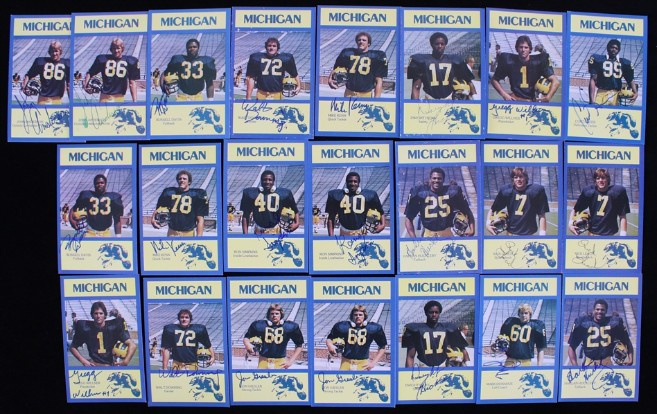 1977 Michigan Wolverines Signed 3.5" x 5.5" Football Schedule Postcards - Lot of 21 (JSA)