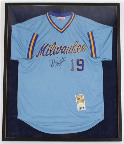 1982 Robin Yount Milwaukee Brewers Signed 33x40 Framed Jersey (JSA) 
