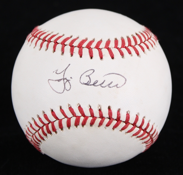1985-89 Yogi Berra New York Yankees Signed OAL Brown Baseball (JSA)
