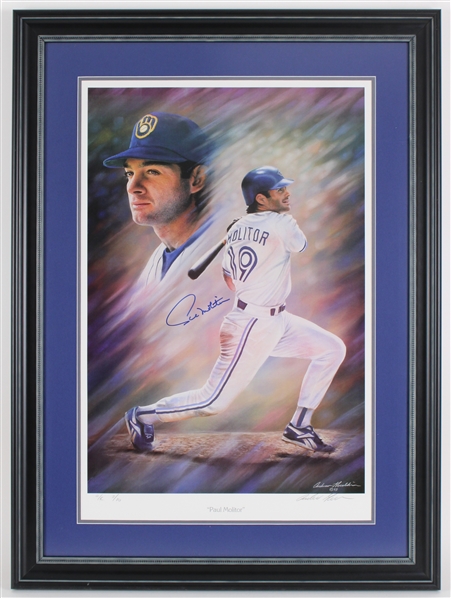 1993 Paul Molitor Milwaukee Brewers Signed 26x36 Framed Print (JSA) 