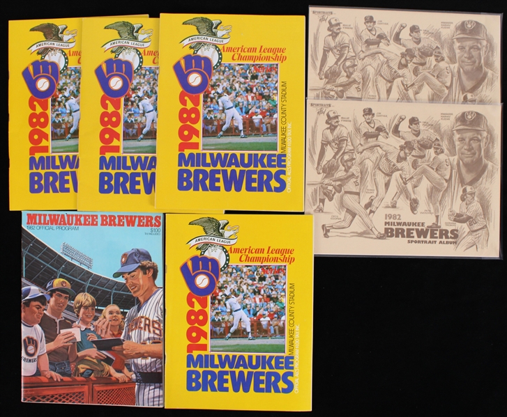 1982 Milwaukee Brewers Publications - Lot of 7 w/ ALCS Game Programs & Sportrait Albums