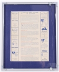 1907 Walter Johnson Washington Nationals Signed 16 x 19 Framed Score Card (JSA) Rookie Season (Old Timer Event Program)