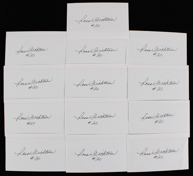 1960-67 Ross Fichtner (d.2022) Cleveland Browns Signed Index Cards (JSA) (Lot of 13)