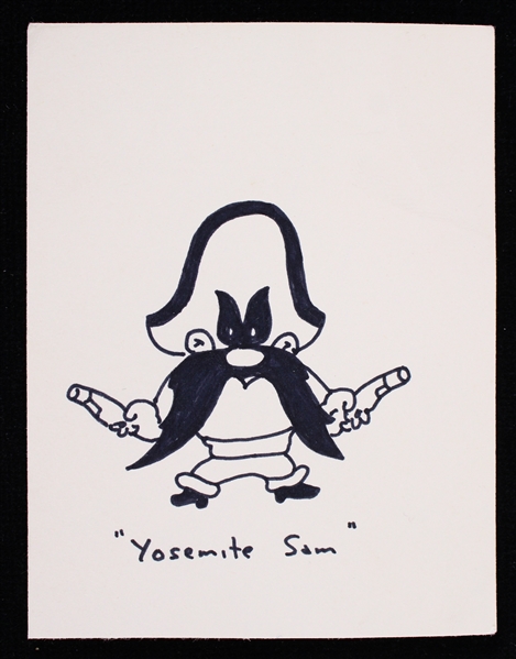 1970s Yosemite Sam Original 3.5" x 4.5" Illustration Card from Bob Clampett Studios in Hollywood CA