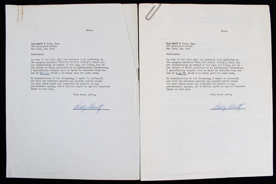 1955 Bobby Shantz Philadelphia/Kansas City Athletics Signed "Greatest Sports Thrill" Radio Program Contract (JSA)