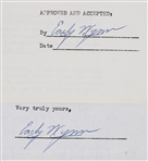 1955 Early Wynn Washington Senators Signed Greatest Sports Thrill Radio Program Contract (JSA)