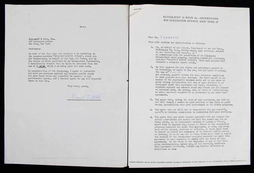 1955 George "Birdie" Tebbets Detroit Tigers, Boston Red Sox Signed "Greatest Sports Thrill" Radio Program Contract (JSA)