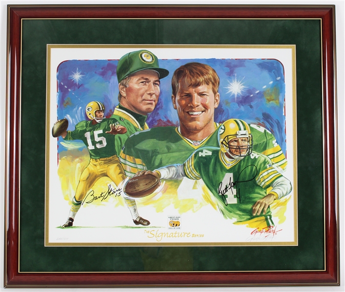 1996 Bart Starr & Brett Favre Signed 29x34 Signature Series 29x34 Framed LE Print (JSA) 