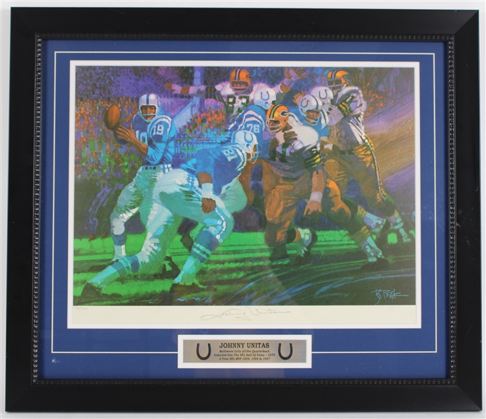 1956-72 Johnny Unitas Baltimore Colts Signed 23x28 LE 102/1500 Framed Print (JSA) 
