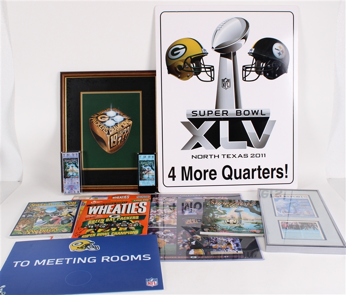 1990s-2010s Brett Favre Signed Tickets, GB Packers Super Bowl XLV 22x30 Sign w/ Programs (JSA) 