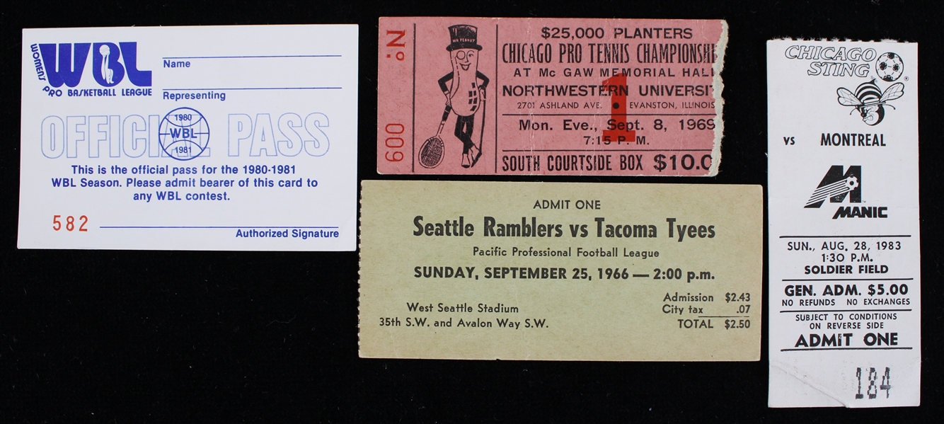 1966-83 Seattle Ramblers vs Tacoma Tyees Womens Pro Basketball League Official Pass and More Ticket Stubs (Lot of 4)