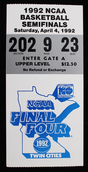 1992 NCAA Basketball Semifinals Ticket Stub