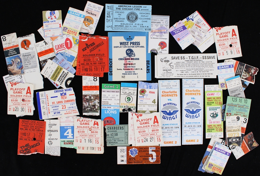 1960s-1990s Chicago Bears Chicago Fire San Antonio Wings New England Patriots and More Full Tickets Ticket Stubs and Vouchers (Lot of 50+)