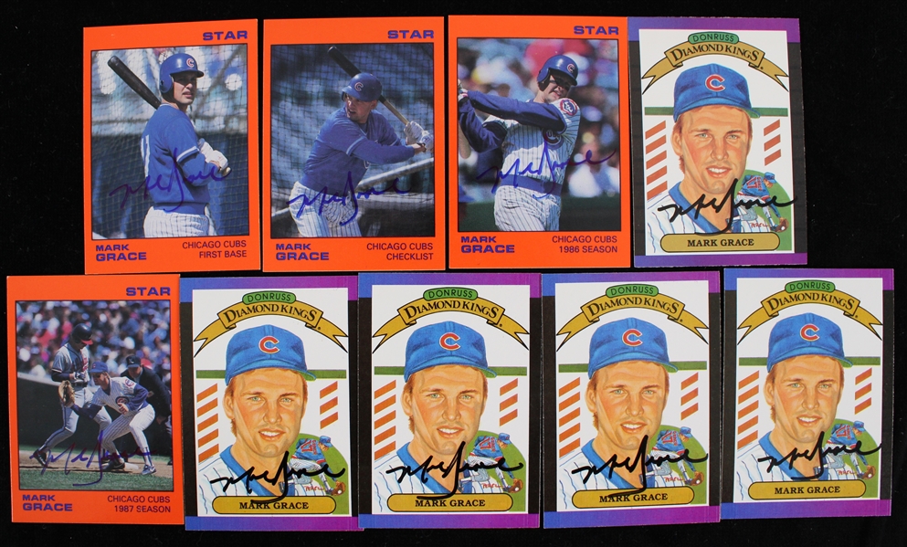 1980s Mark Grace Chicago Cubs Autographed Trading Cards (JSA) (Lot of 9)