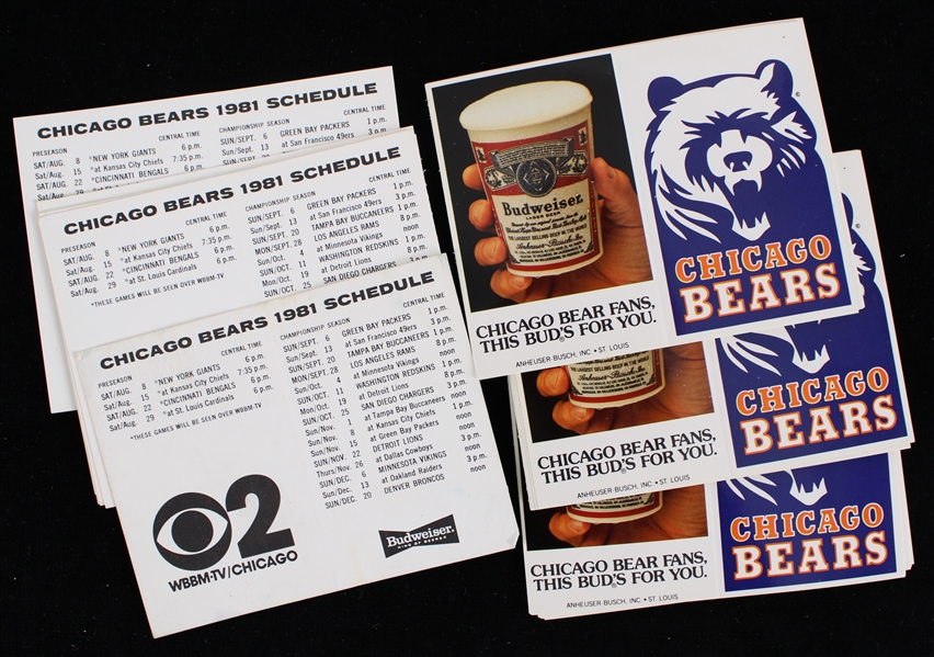 1981 Chicago Bears Pocket Schedules (Unfolded) (Lot of 30+)