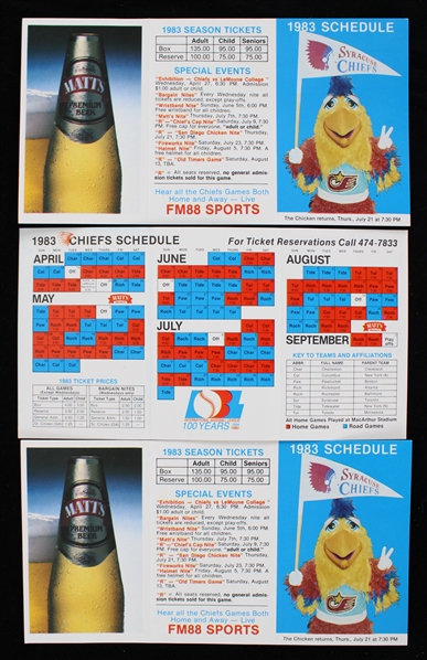 1983 Syracuse Chiefs Pocket Schedule (Unfolded) (Lot of 3)