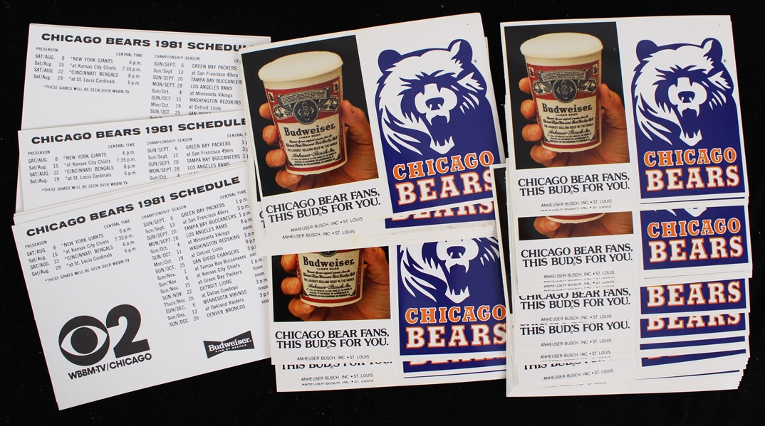 1981 Chicago Bears Pocket Schedules (Unfolded) (Lot of 30+)