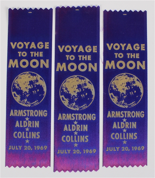 1969 Armstrong Aldrin Collins Voyage to the Moon 6" Ribbons - Lot of 3