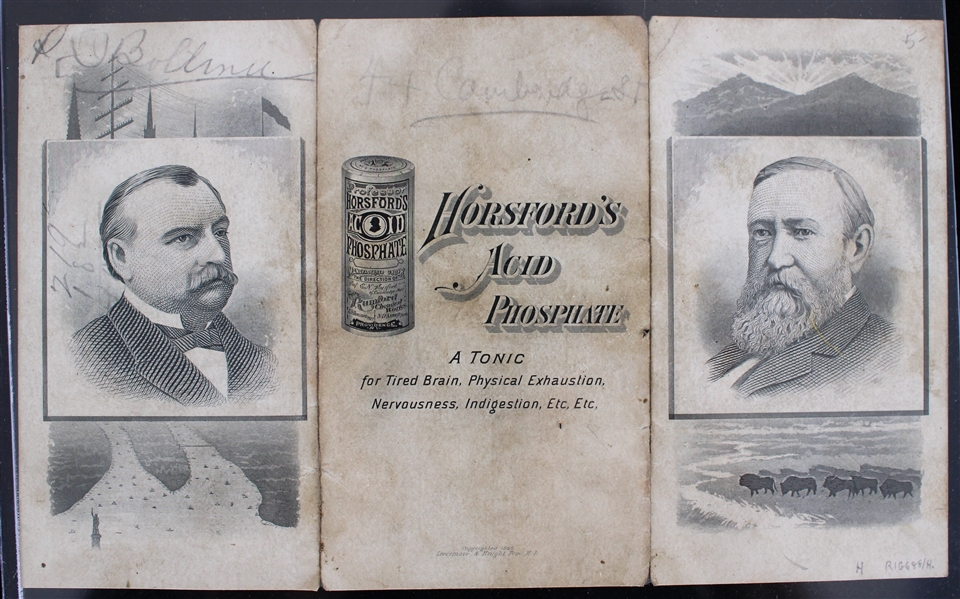 1888 Benjamin Harrison Grover Cleveland Horsfords Acid Phosphate 4.25" x 7" Advertising Card
