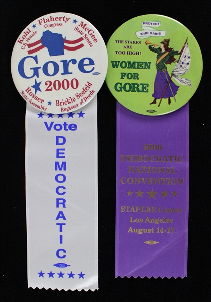 2000 Al Gore Democratic National Convention 3.5" Pinback Buttons w/ Ribbons