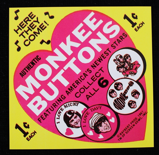 1967 Authentic Monkee Buttons 3.5" x 3.5" Advertisement