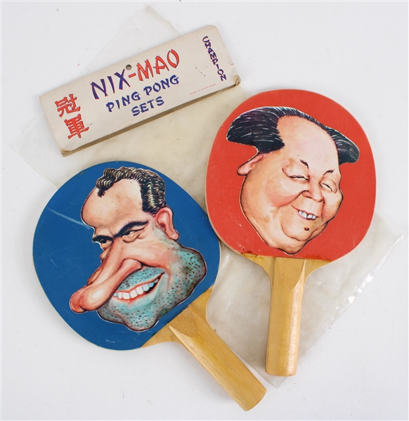 1970-74 Richard Nixon Chairman Mao Ping Pong Paddles w/ Original Packaging