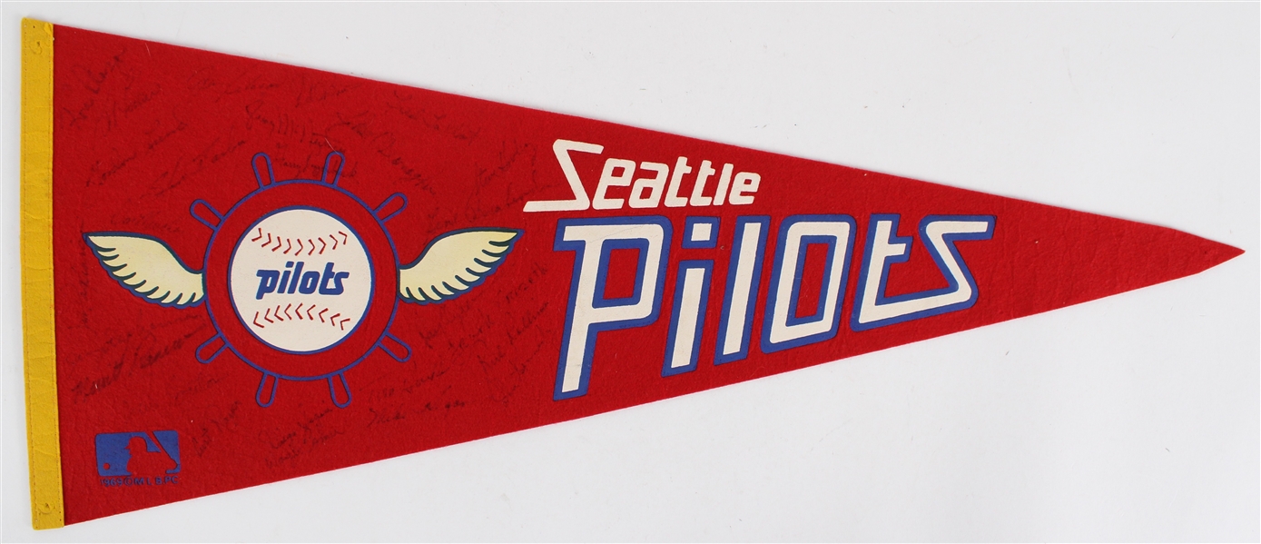 1969 Seattle Pilots Team Signed Full Size 28.5" Pennants w/ 25 Signatures (JSA)