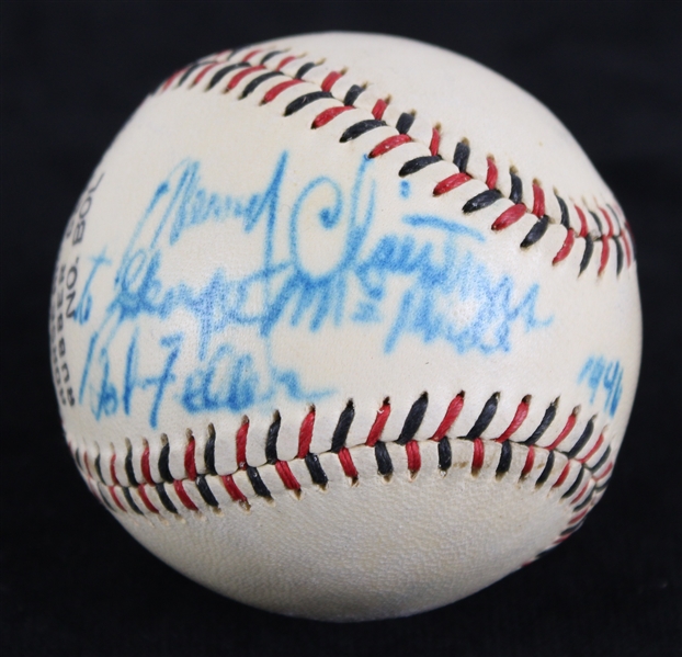 1946 Bob Feller Cleveland Indians Signed & Inscribed Official League Baseball (JSA)