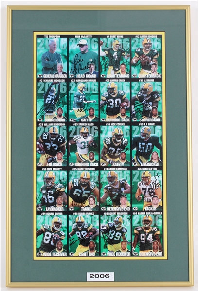 2006 Aaron Rodgers, Brett Favre, Mike McCarthy & more GB Packers Signed 15x22 Framed Uncut Cards (JSA) 