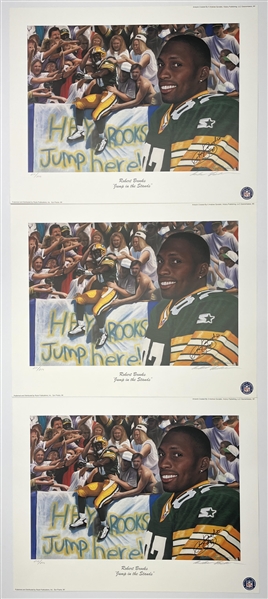 1996 Robert Brooks GB Packers Signed LE Jump in the Stands 22x28 Prints (JSA)(Lot of 3)